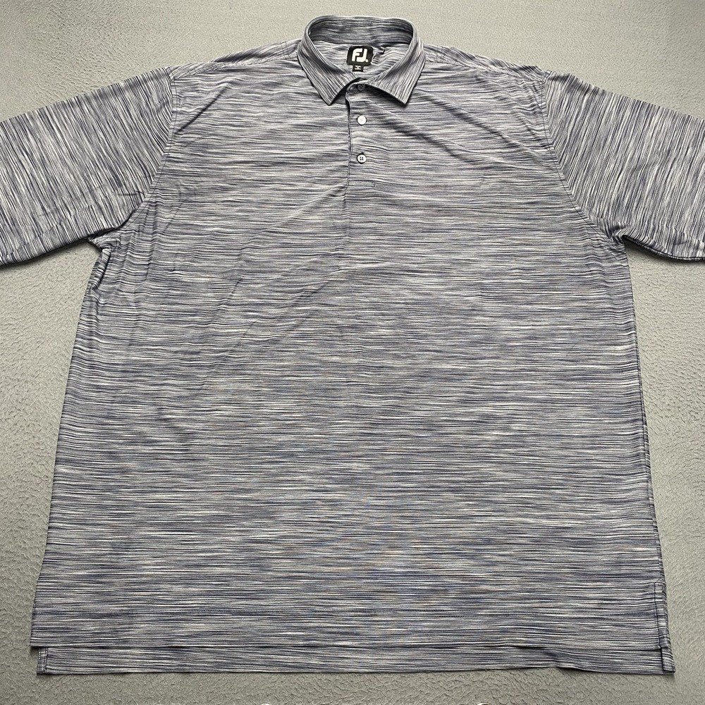 FootJoy Polo Shirt Mens 2XL Blue Space Dye Stripe Stretch Golf Performance‎